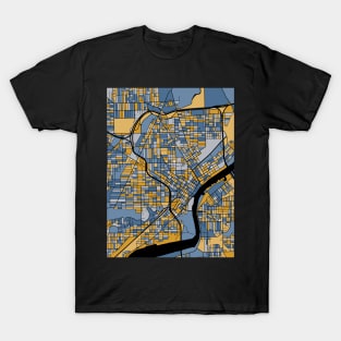 Toledo Map Pattern in Blue & Gold T-Shirt